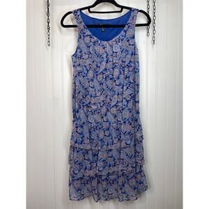 Mango Paisley Ruffled Mini Dress Blue Sleeveless Tiered Layered Size S